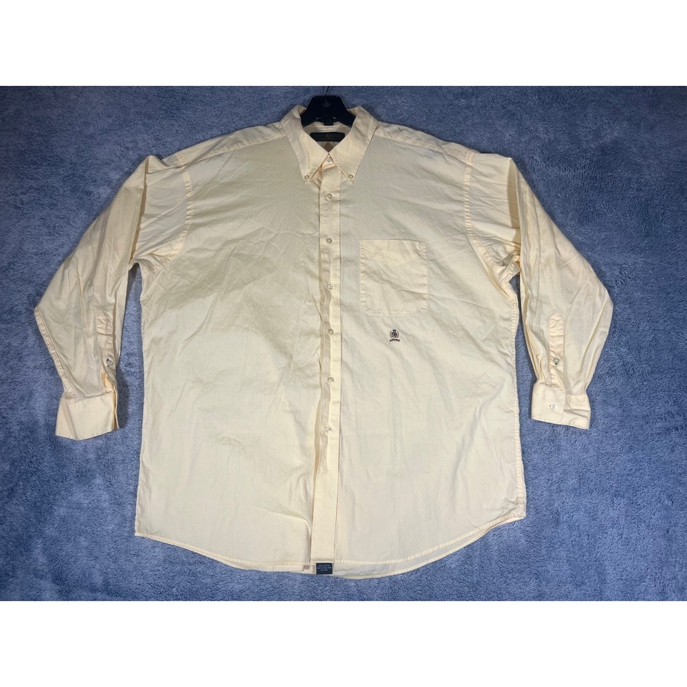 Tommy Hilfiger Mens Yellow Pinpoint Oxford Button Down Shirt 17.5 34 Long Sleeve